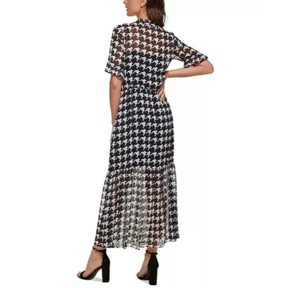 Kenzie Houndstooth Chiffon Lightweight Dress Size 14 - Picture 2 of 9